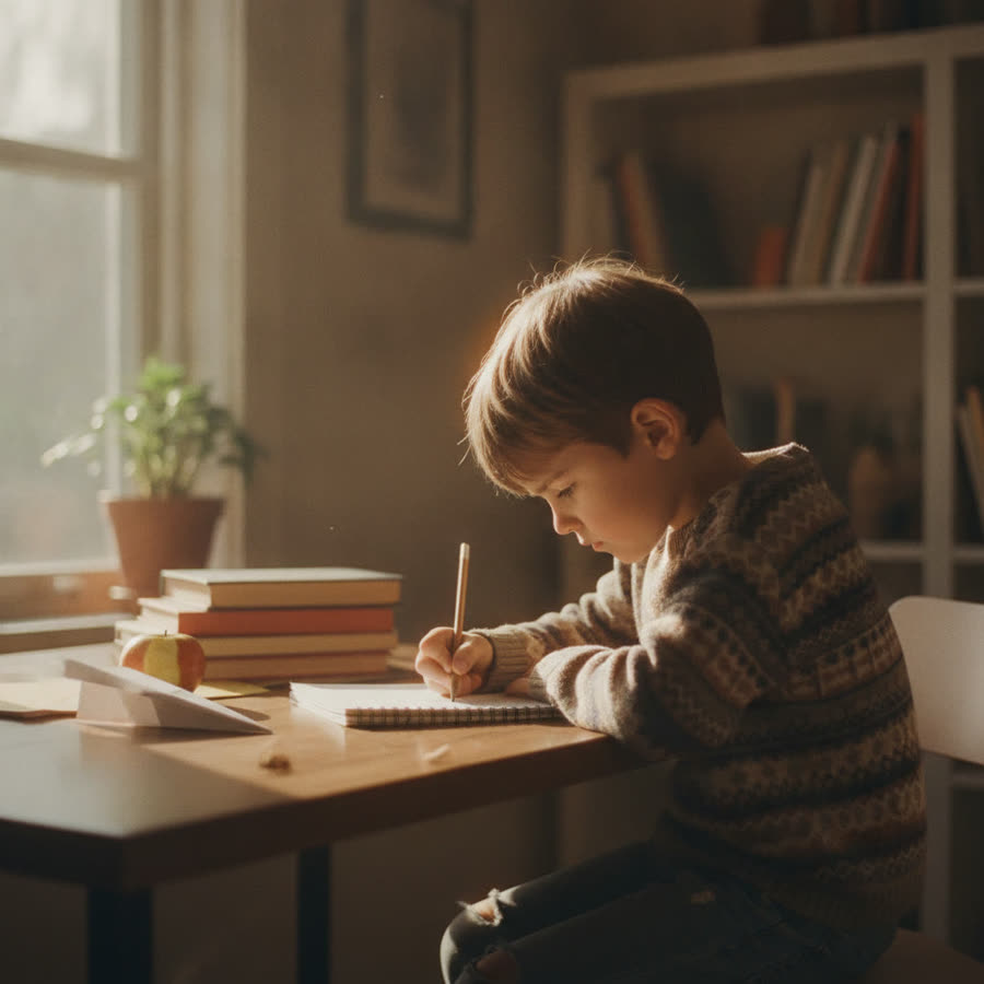 A nine-year-old writing a story