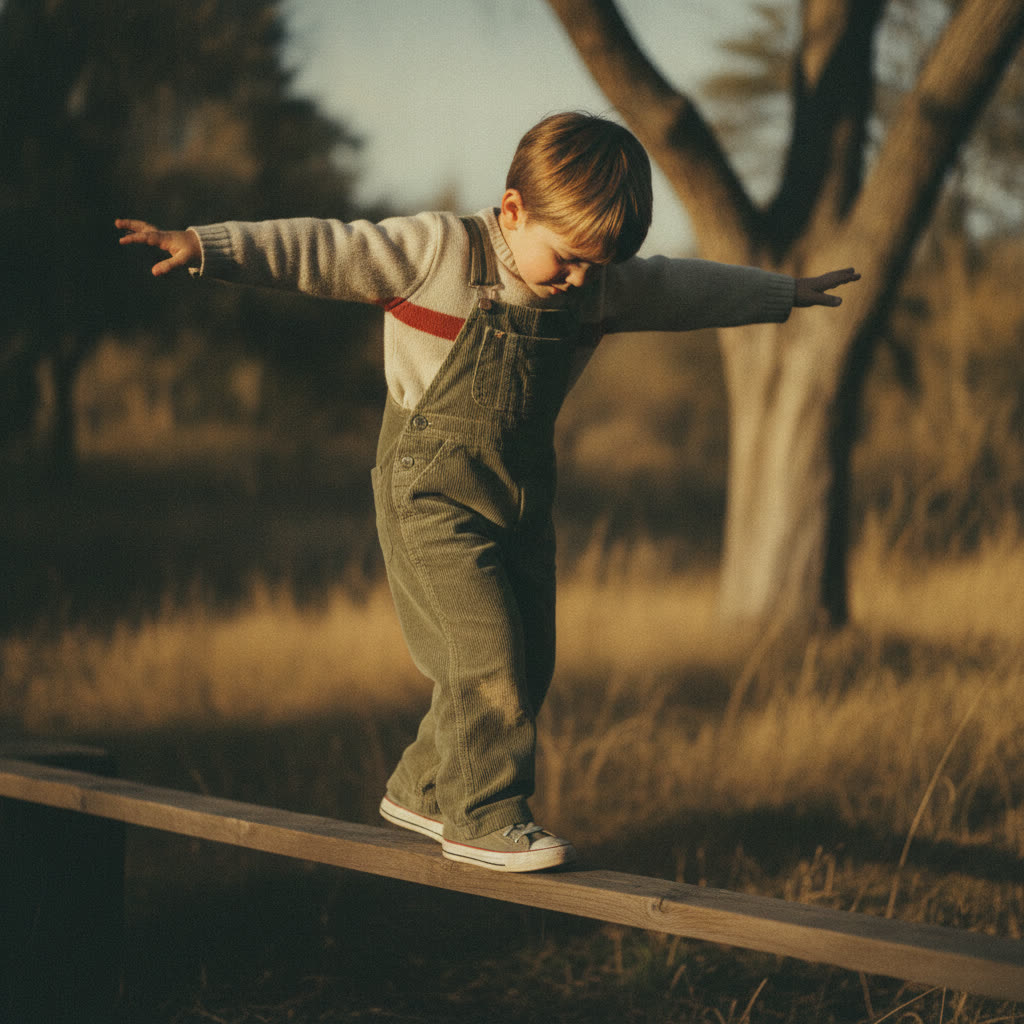 Child on a curb staring down at their feet, hunched