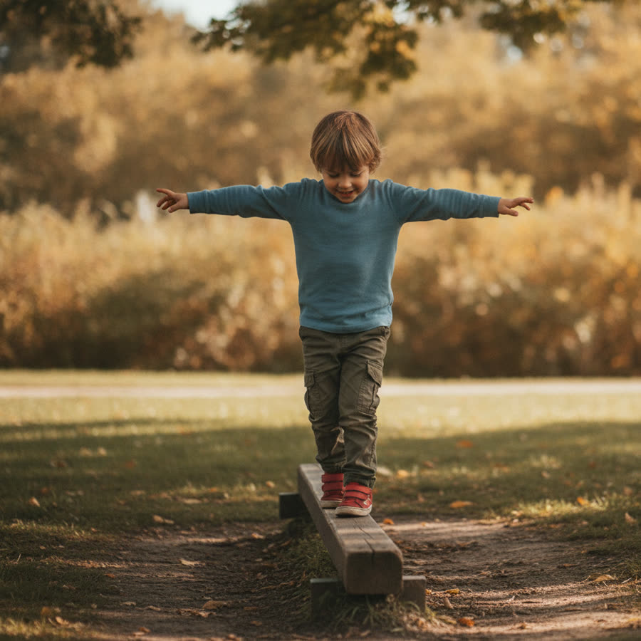 A child walking a balance beam