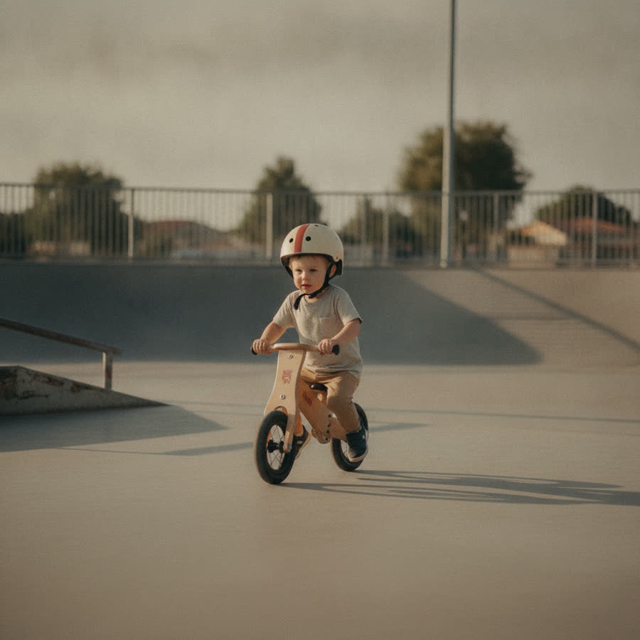 A 2-year-old on a balance bike