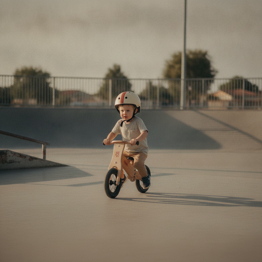 A 2-year-old on a balance bike