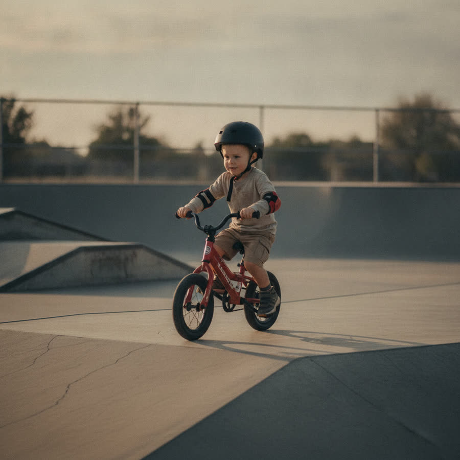 A 4-year-old pedaling with no training wheels