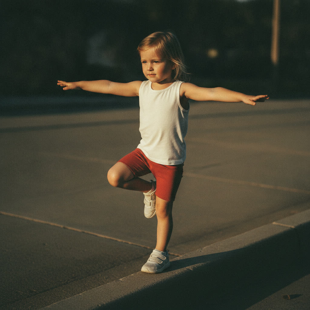 A child balancing on one leg