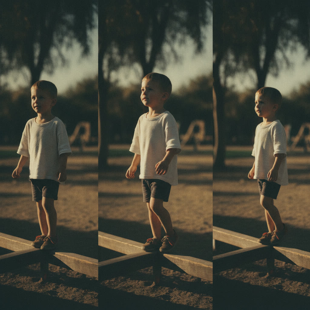 A child walking a low beam