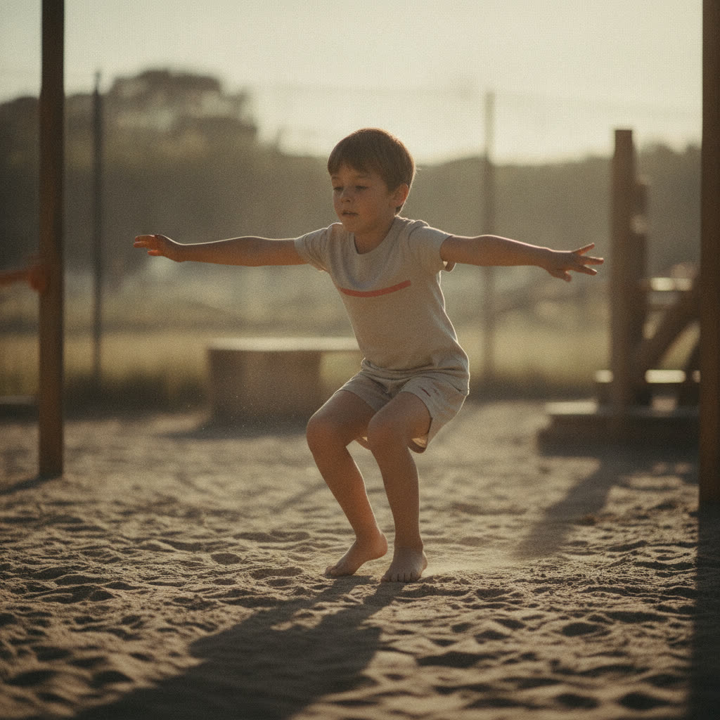A child landing soft and sticking it, quiet feet