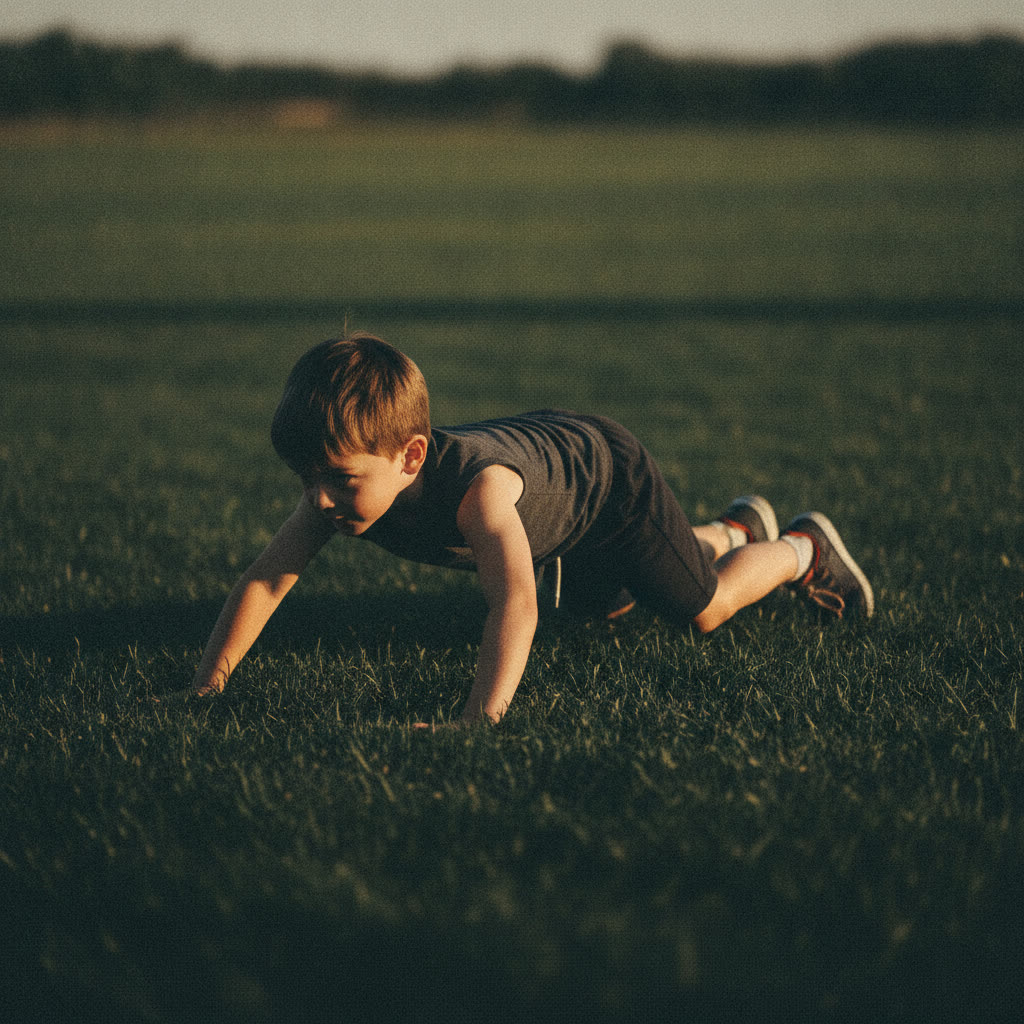 A child crawling fast and low, back flat