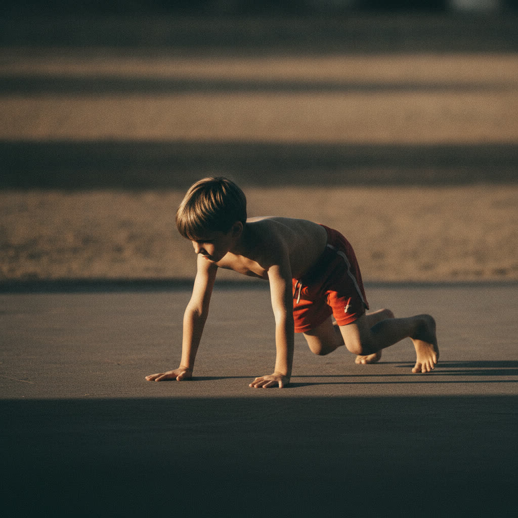 A child moving through an animal-flow sequence
