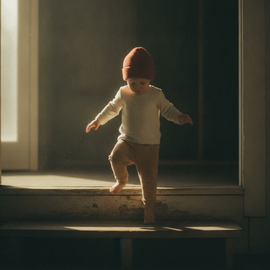 A child freezing in a soft stuck landing