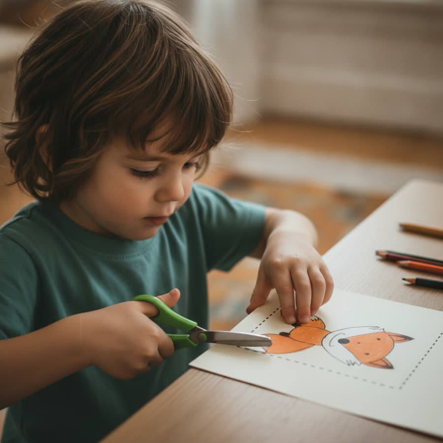 A child cutting with child-safe scissors