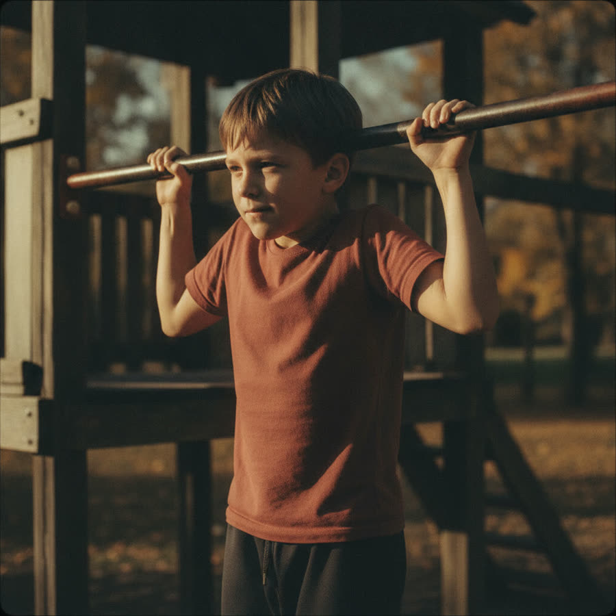 A child doing a pull-up