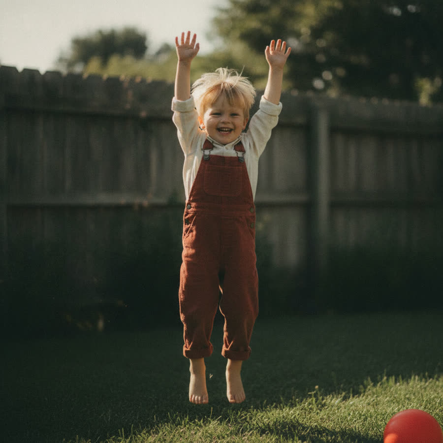 A toddler jumping with joy