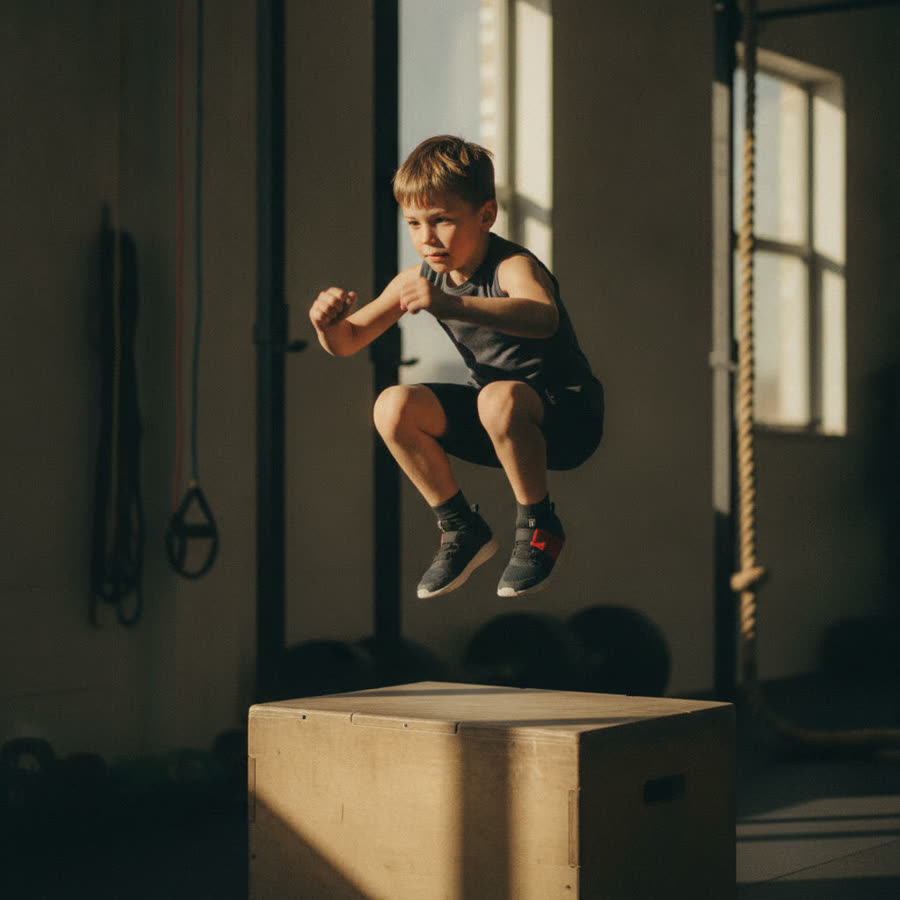 A child doing a box jump