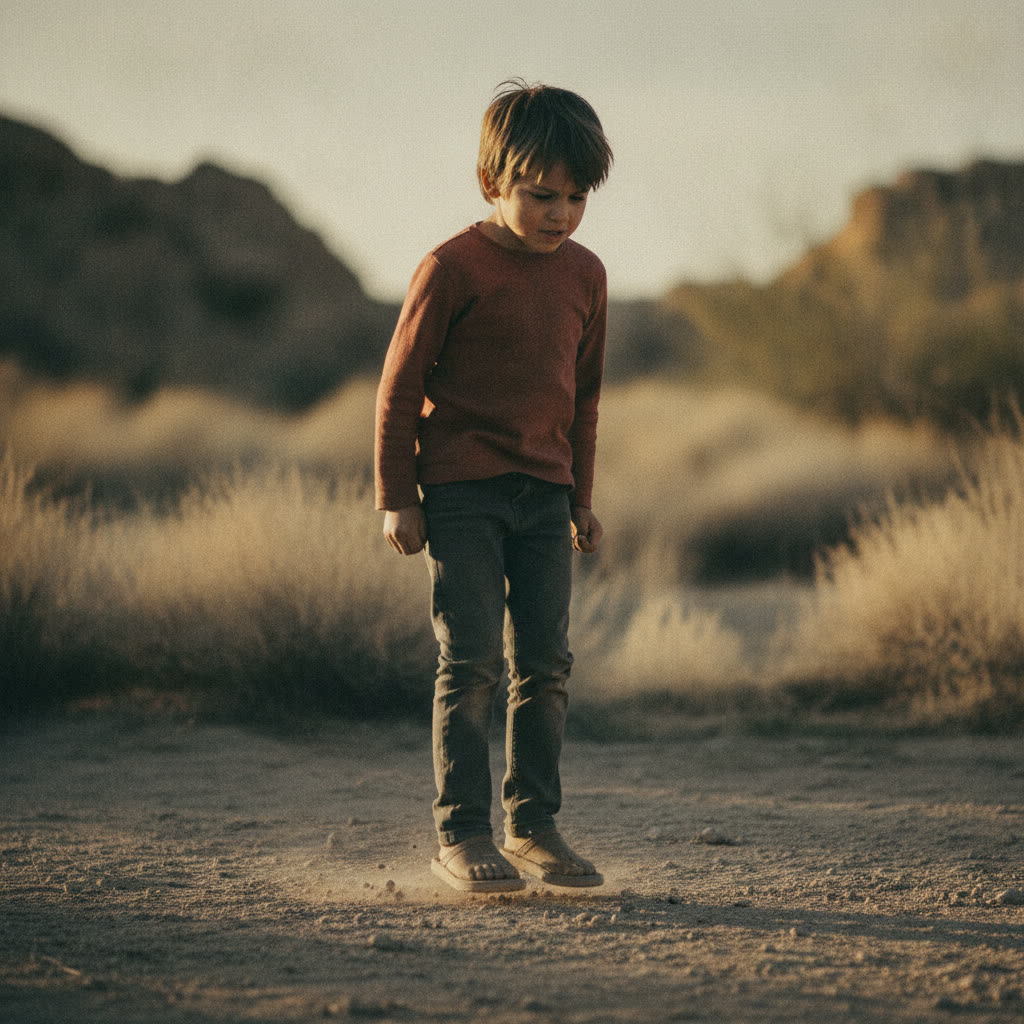 Child landing flat with stiff, straight legs