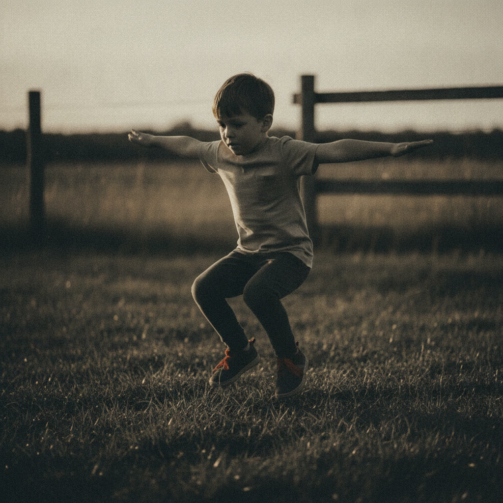 Child landing soft, knees bent and tracking over the toes