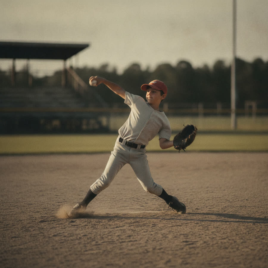 A child unleashing a powerful throw