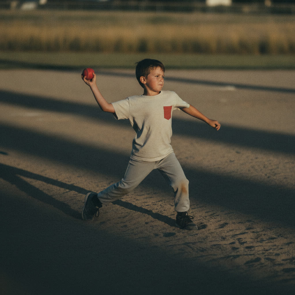 Child stepping onto the same-side foot as the throwing arm, cramped